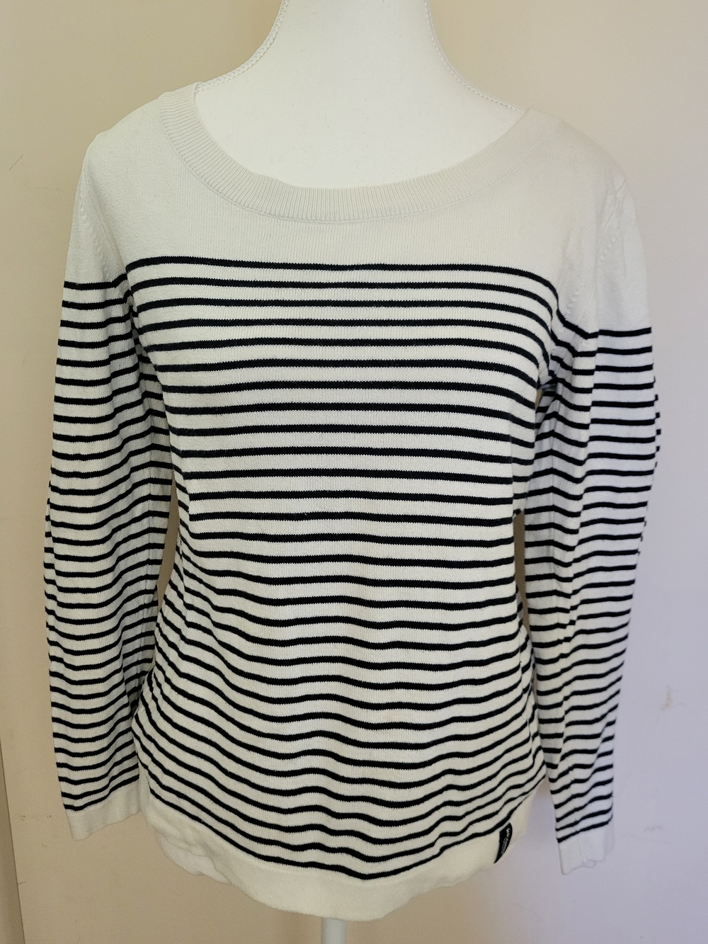 Holebrook Sweden Women's Black & White Striped Boatneck Sweater Made In EU Cotto